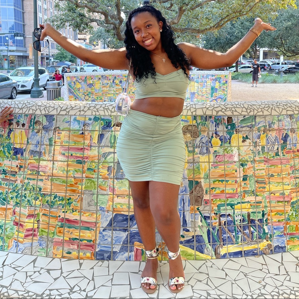 Two Piece Green Skirt Set